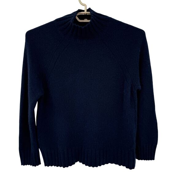 Skull Cashmere 100% Cashmere Sweater Navy Mock Neck Boxy Raglan M Oversized - Picture 1 of 6